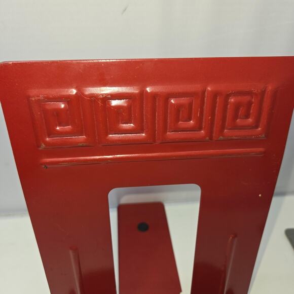WT Rogers Greek Key Art Deco Bookends 7 Total Red Blue Grey 6" W x 8" H Vintage - Picture 8 of 16